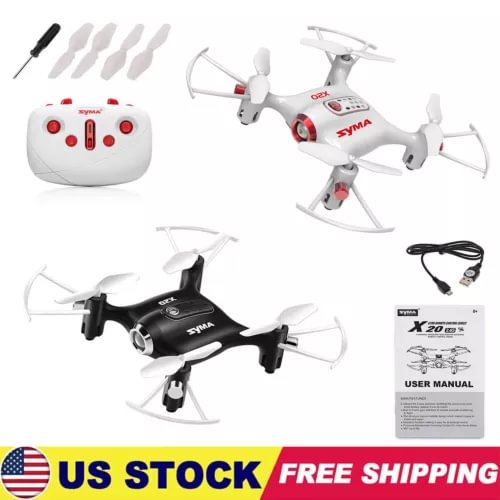 Mini folding RC quadcopter drone with controller and user manual, white and black