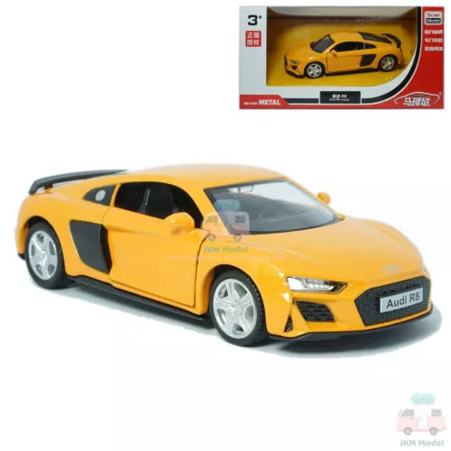 Yellow Audi R8 coupe alloy diecast model car with silver wheels