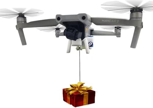 Quadcopter drone with bait line dropper attachment and dangling line