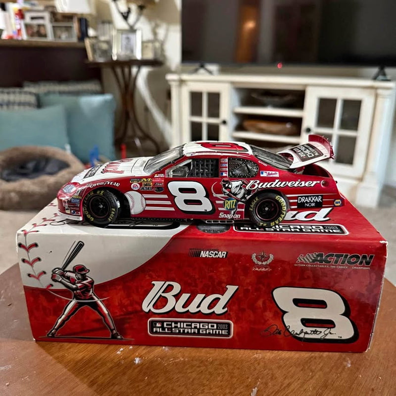 Red #8 Budweiser diecast race car with Madison MS display box