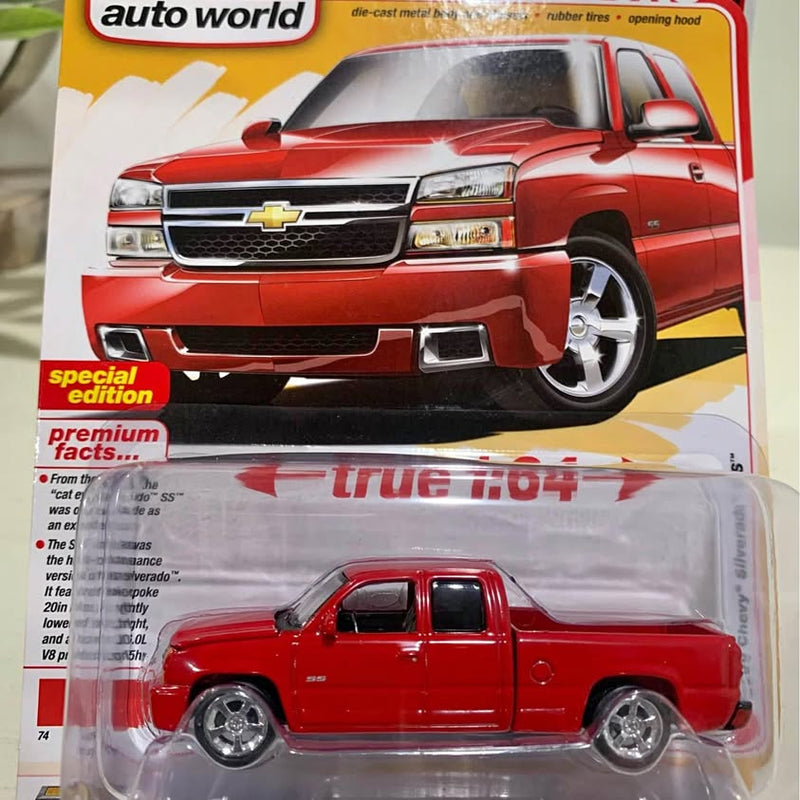 autoworld 1/64 diecast Chandler AZ red pickup truck model, front 3/4 view