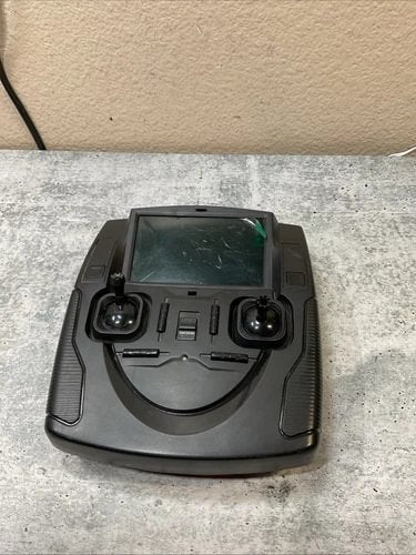 FPV transmitter controller with screen and dual joysticks, dark gray