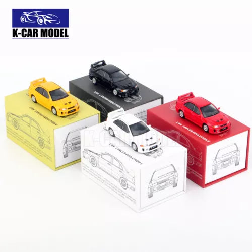 1/64 diecast car model toy set in boxes with yellow, black, white, and red cars