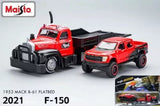 ZD Maisto 1:64 Red 1953 Mack B61 Flatbed Trailer F150 Model Diecast Metal Car BN Parts
