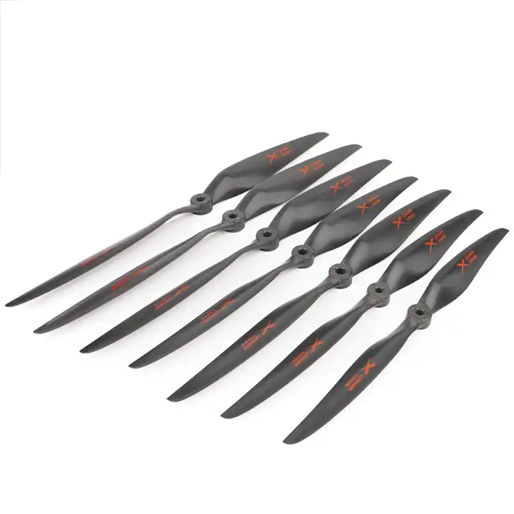 Fixed-wing drone propeller set, dark gray with red X markings and mounting hubs