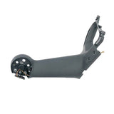 Drone motor arm assembly with circular mount and gold connector pins, dark grey