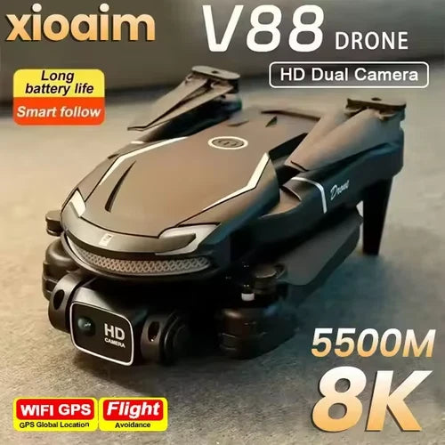xioaim V88 drone with dual HD camera, dark body and light top