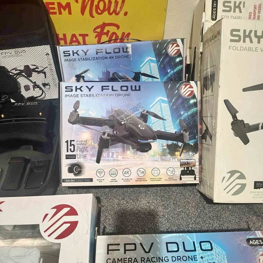 FPV racing quadcopter drone retail box with camera stabilization features