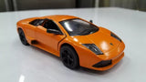 Orange 1/36 diecast toy car model with black wheels and vents