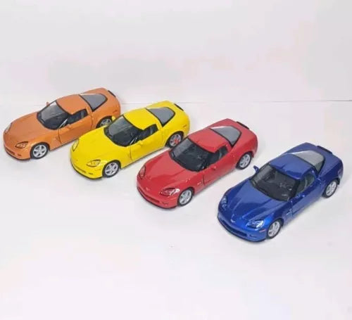 Diecast Corvette model cars set, four colors: orange, yellow, red, blue, 1:36 scale