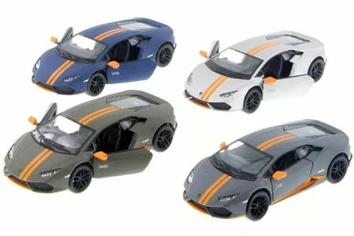 Diecast model toy car set of four Lamborghini Huracan LP610-4 with orange stripes