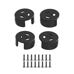 Aluminum motor cover set with four black holders and screws