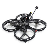 FPV racing quadcopter drone frame with four propellers and antenna mast