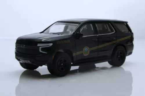 Black police SUV diecast model car with gold side stripe and roof lights, 1:64 scale