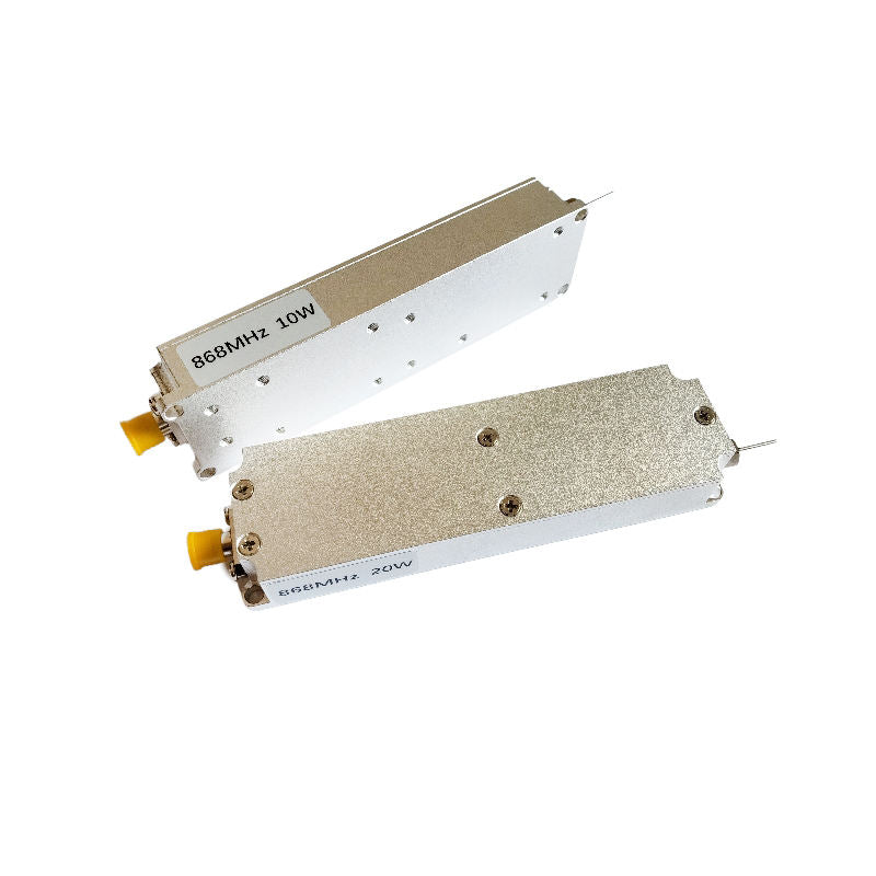 RF power amplifier module, metal housing, 868MHz 10W marking, mounting holes and ports
