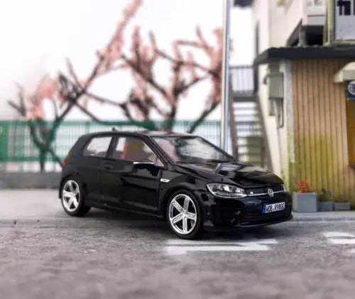 Black Volkswagen Golf 7R diecast model car, 1:64 scale