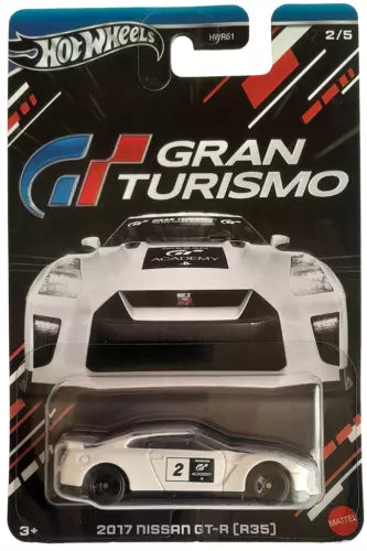 White Hot Wheels Gran Turismo diecast Nissan GT-R R35 car in blister pack