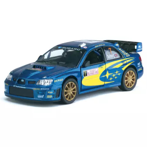 2007 Subaru Impreza WRC diecast model car, 1:36 scale, blue by Kinsmart, rally livery