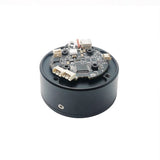 Small black BLDC gear servo motor actuator with exposed circular driver circuit board
