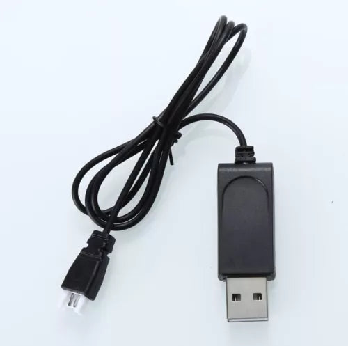 Battery charger cable with USB plug and rectangular charging connector
