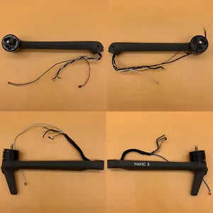 Drone motor arm accessory with two black arms and attached wiring, left and right