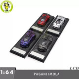 1:64 Pagani Imola diecast car set with four supercar models: red, white, purple, black