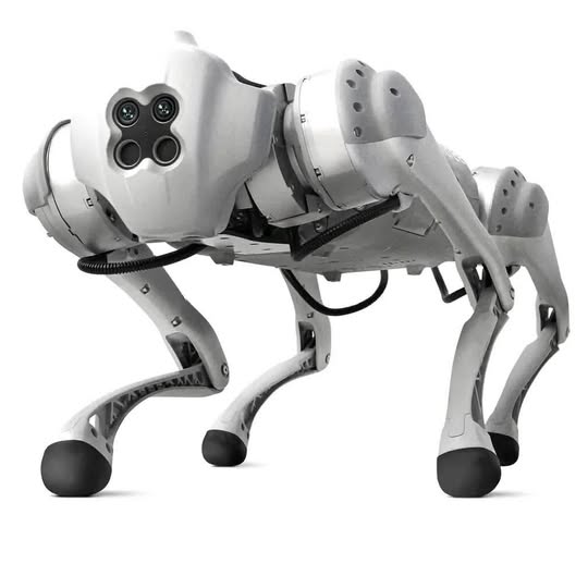 Unitree A1 quadruped drone with four legs and front camera module, light gray