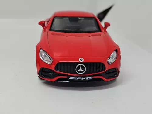 Red Mercedes-AMG GTS 1:36 diecast model car with front grille and headlights