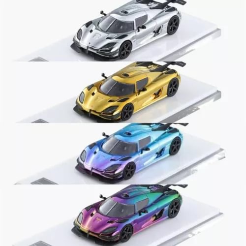 1:64 diecast sports car models, four-color set with black, gold, blue, purple bodies