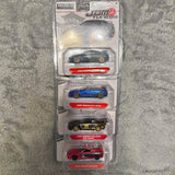 Diecast tuner car set in retail blister pack, with four cars in dark, blue, yellow, and red