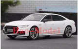 White Audi A7L alloy diecast model car, front three-quarter view with detailed grille