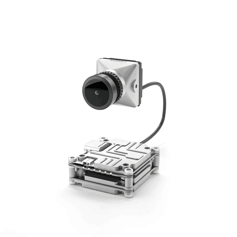 FPV camera module with wide-angle lens, cable, and metal mounting base