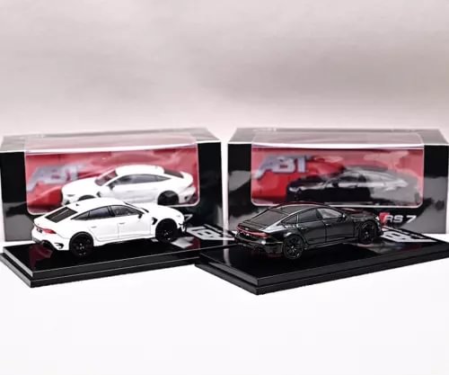 Diecast alloy car model ornaments, boxed white and black sports cars, 1:64 scale