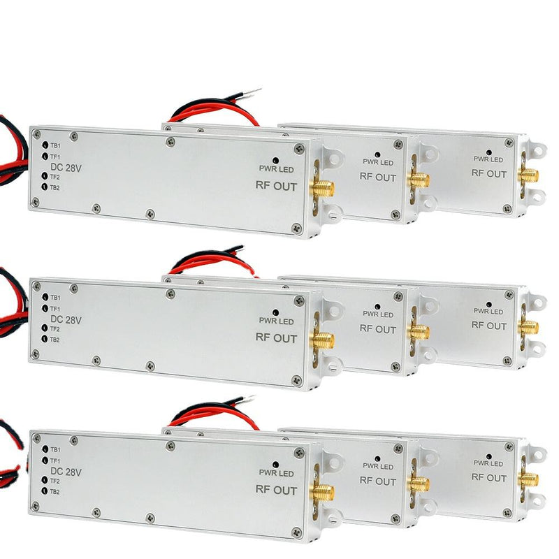 Wideband RF power amplifier module with RF OUT ports and red/black wiring