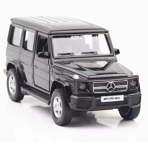 1:36 diecast model SUV toy, dark grille, Mercedes badge, AMG logo, pull-back