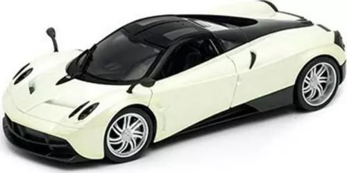 1:24 scale diecast model car, pearl white body with black top and silver wheels
