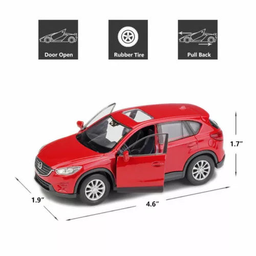 1:36 Mazda CX-5 diecast model car, red SUV with open front door