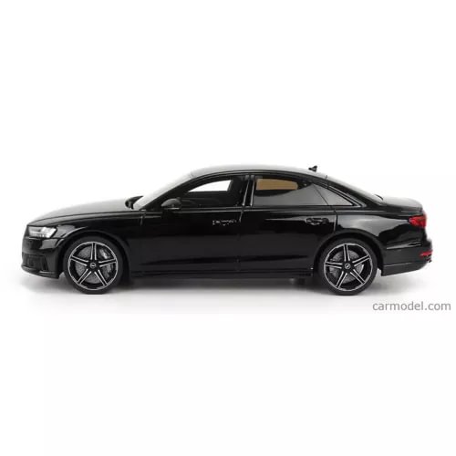 Black 1/18 scale Audi S8 ABT resin diecast model car, side view with detailed wheels