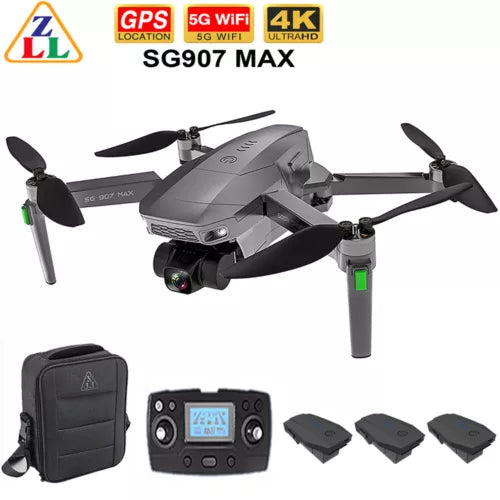 Foldable GPS quadcopter drone kit with 4K camera, controller, extra batteries, and bag