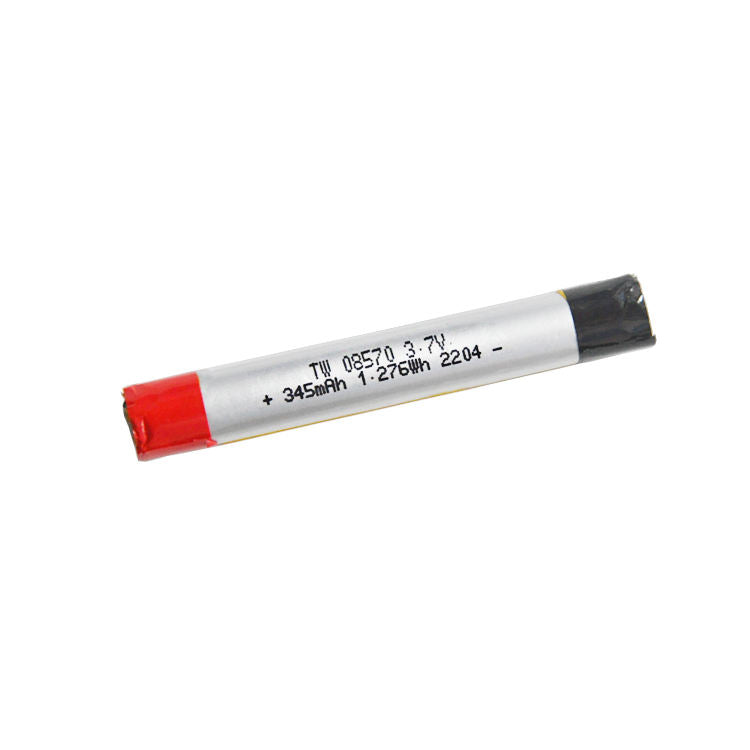 Rechargeable Li-polymer battery pack, 3.7V, red and black ends, printed label