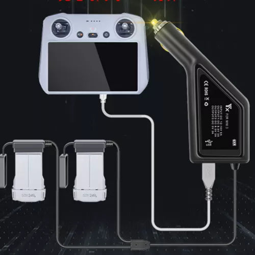 Drone controller battery charger hub with cables and two battery modules
