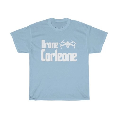 Light blue unisex heavy cotton T-shirt with Drone Corleone front graphic
