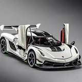 Koenigsegg Jesko diecast supercar model, white with black accents, open doors