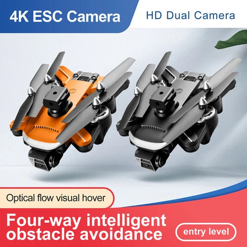 Orange and black FPV obstacle-avoidance quadcopter drone with 4K camera