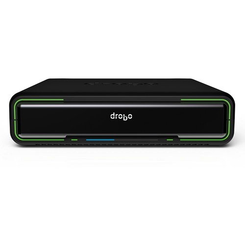 Drobo Mini storage array, black with green and blue LED accents and front ports