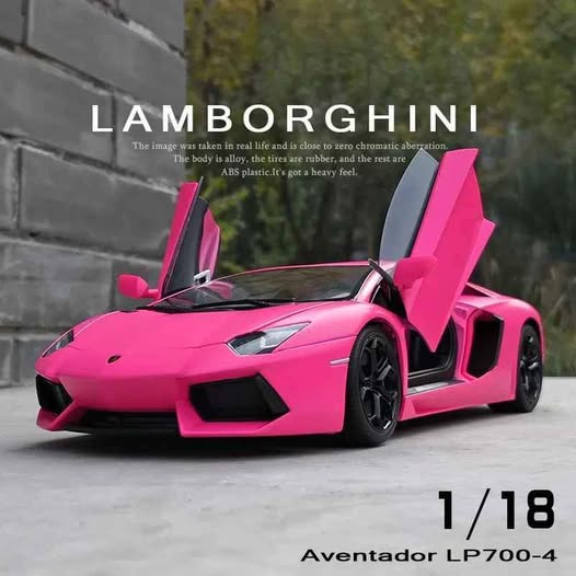 Pink Lamborghini Aventador LP700-4 diecast model car, doors open, 1/18 scale