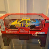 Nascar 1/24 scale die-cast stock car replica in display box, yellow #12 design