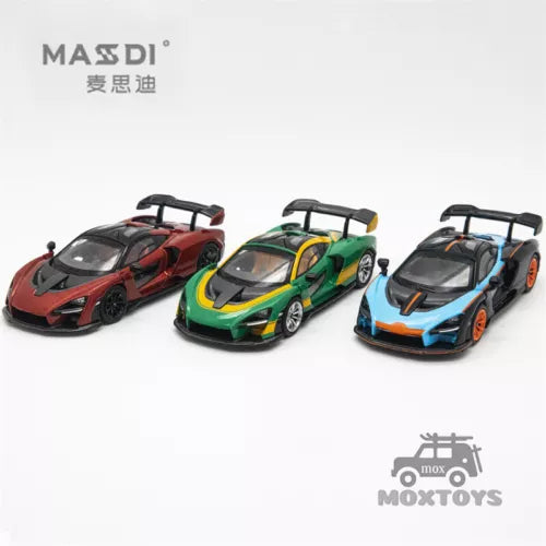 1:64 diecast sports car set: red, green, and blue race cars with rear wing