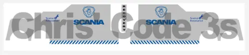 Scania recovery decals sheet with blue logo and stripes