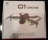 Q1 Drone UAV box with printed drone and GPS and flight icons